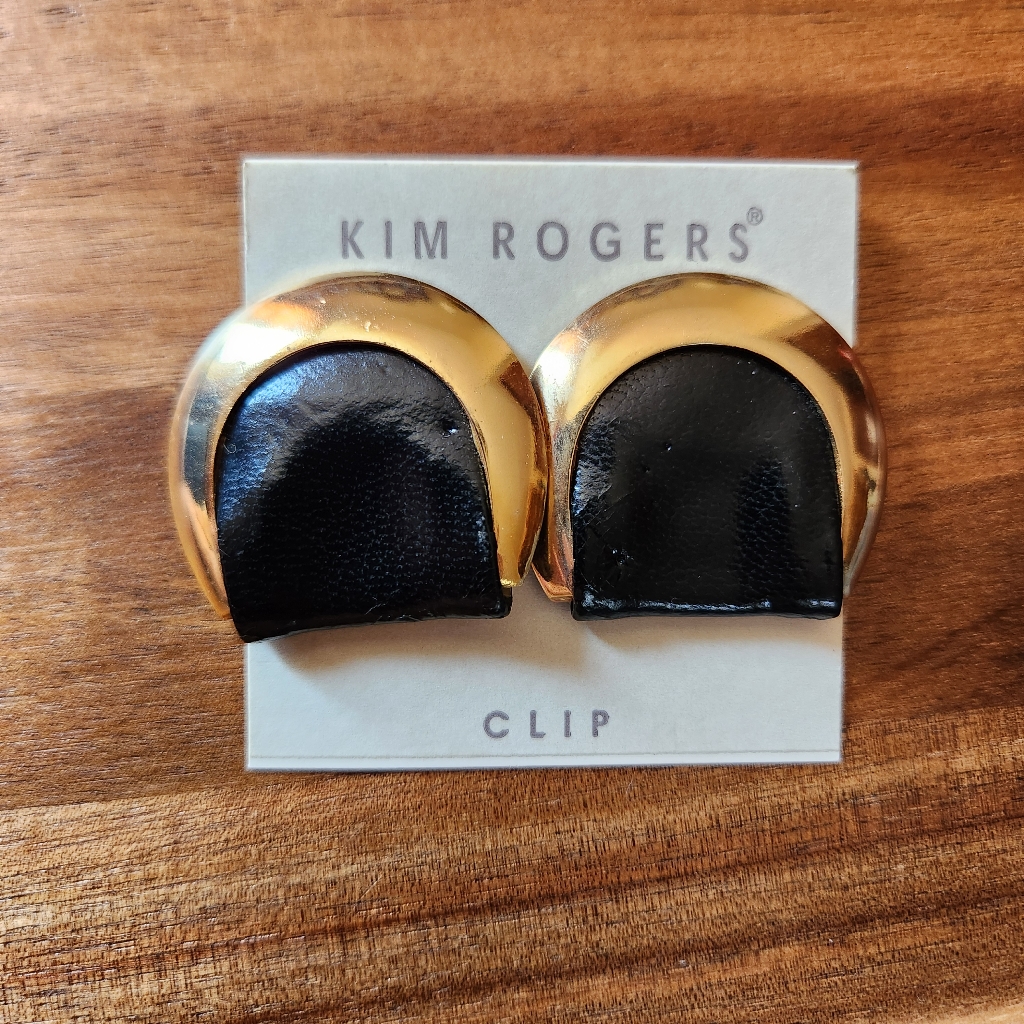Kim Rogers Clip On Earrings Goldtone Black Ear Fashion Jewelry